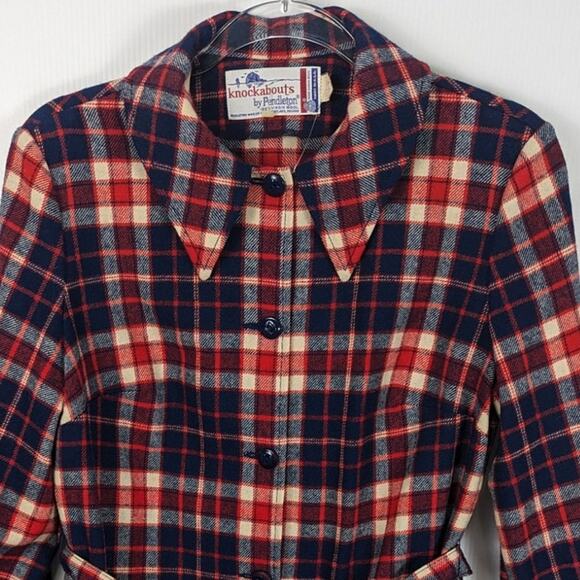 Pendleton Knockabouts 1960s Plaid Wool Shirt Blazer Red White Blue Made in USA - Picture 3 of 14